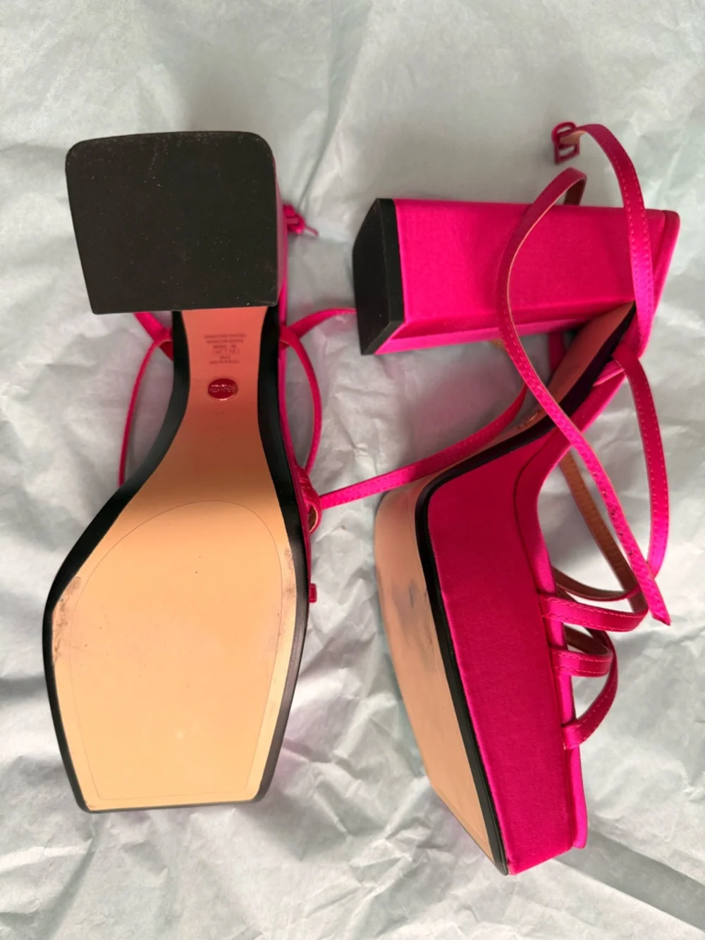 Zara NEW Hot Pink Strappy Block Heel platform Sandals - Picture 4 of 6
